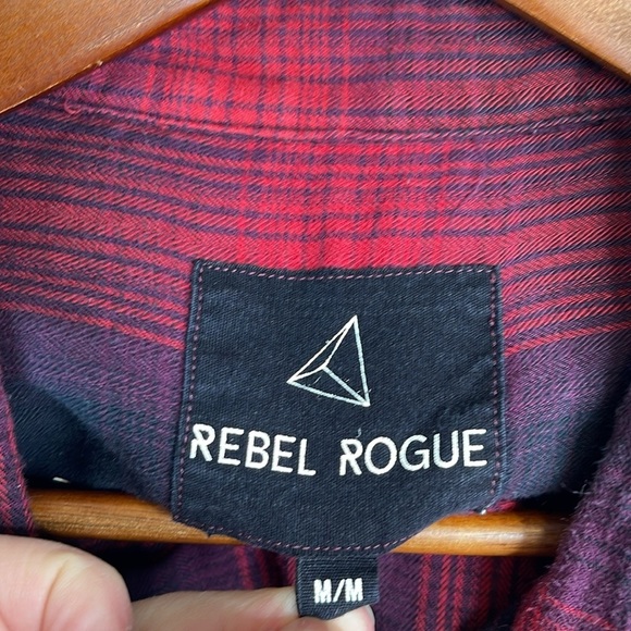 Rebel Rogue Plaid Brushed Cotton Button Up Shirt Magenta Purple Black Size M - Picture 8 of 13